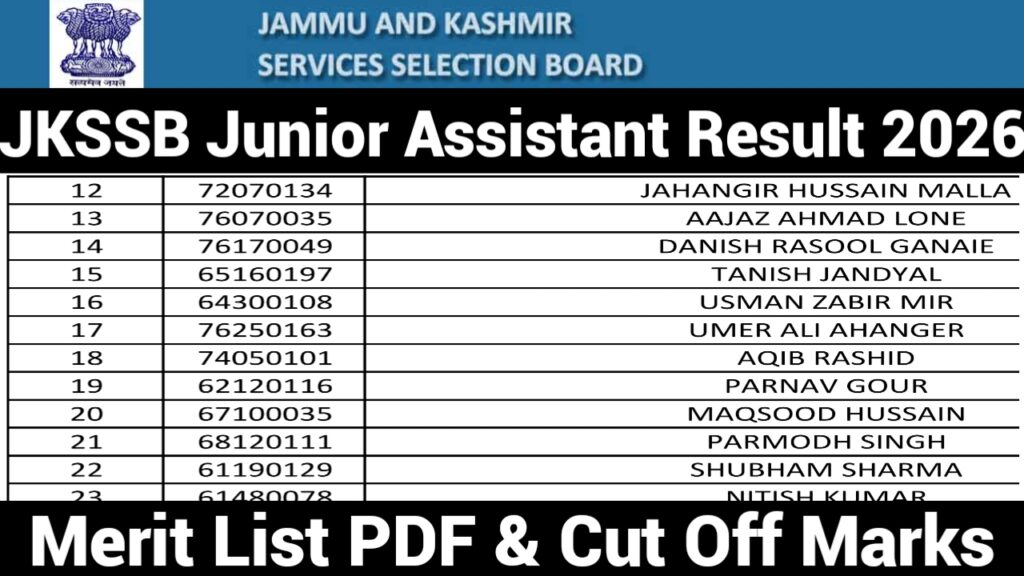 JKSSB Junior Assistant Result 2026