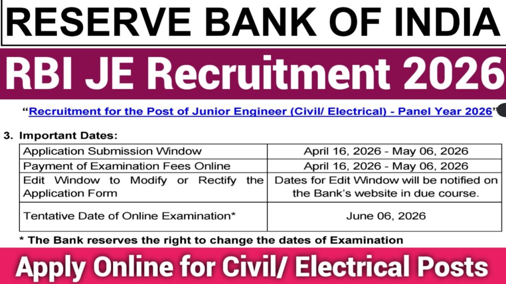 RBI JE Recruitment 2026